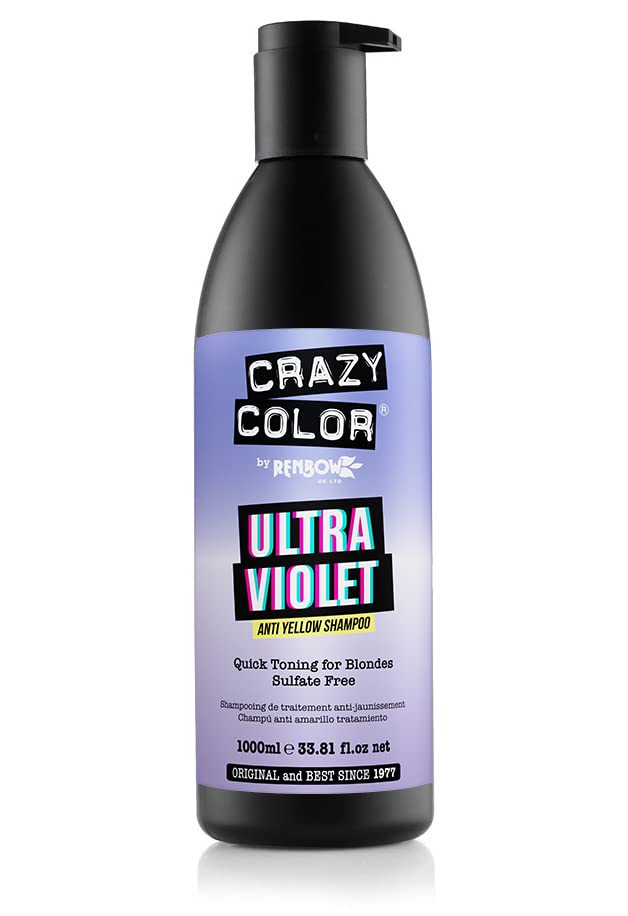 Crazy Color Purple Shampoo for Blonde Hair - Eliminates Brassy Yellow Tones - Ultraviolet No Yellow Shampoo Sulfate Free - Purple Undertones for Light Blonde Hair (33.8 Fl Oz)