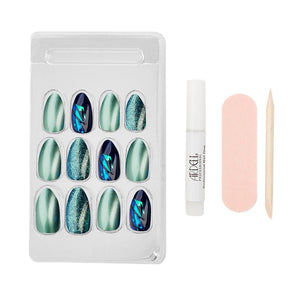 Ardell Nail Addict Premium Artificial Nail Set, Green Glitter Chrome