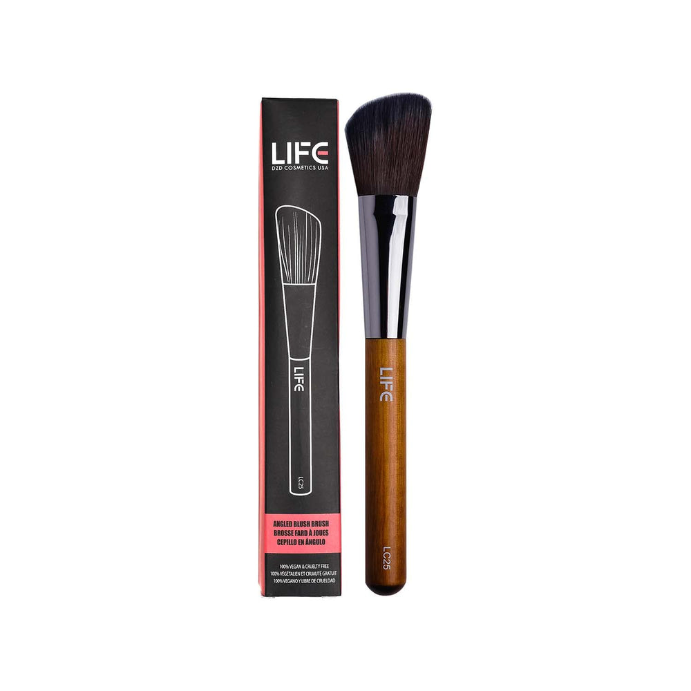 Life Cosmetics Angled Blush Brush, Bronzer Brush for Face Neck and Body, Vegan Makeup Brush for Contouring and Highlighting with Soft Fiber Bristles for Creams and Powders