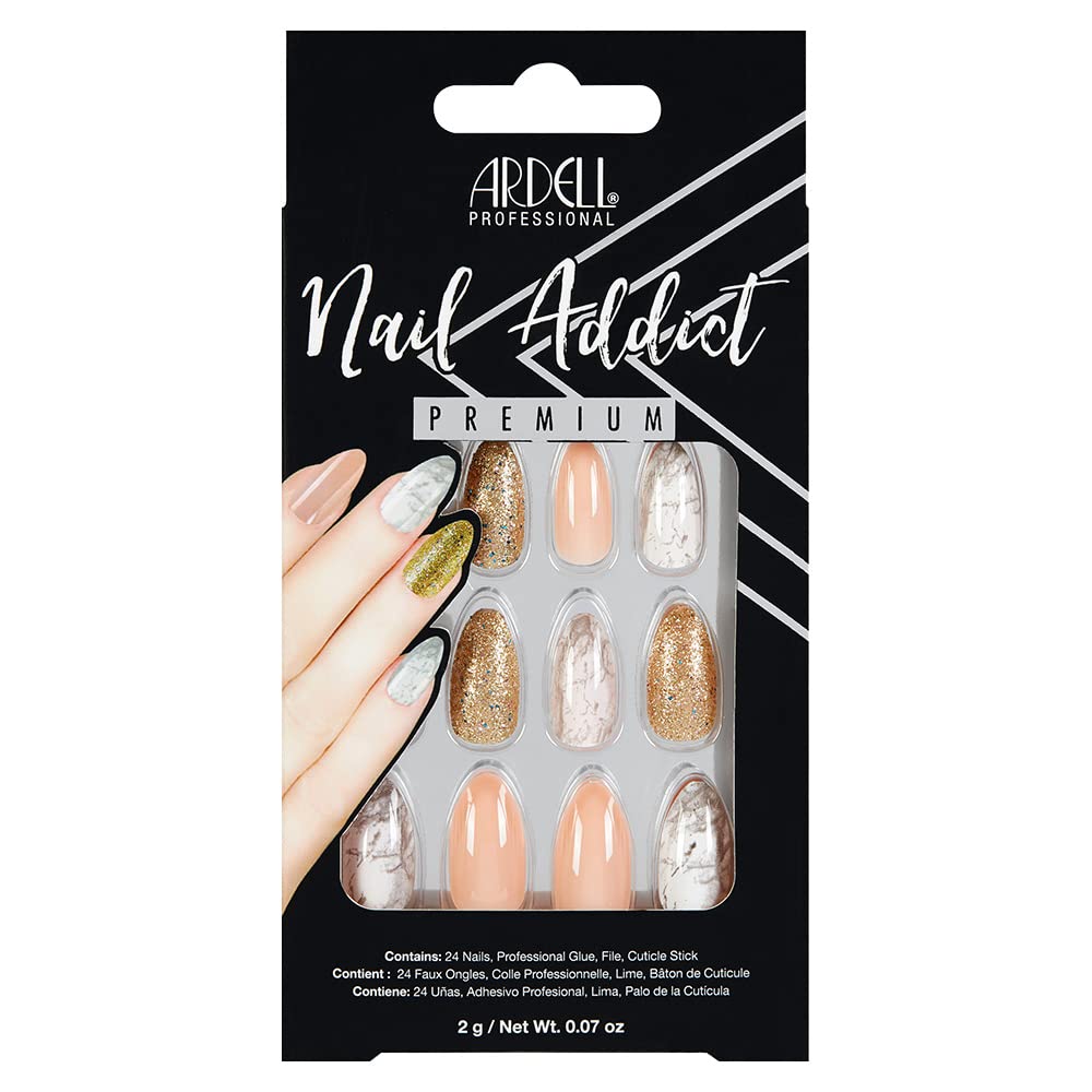 Ardell Nail Addict Premium Artificial Nail Set, Pink Marble & Gold