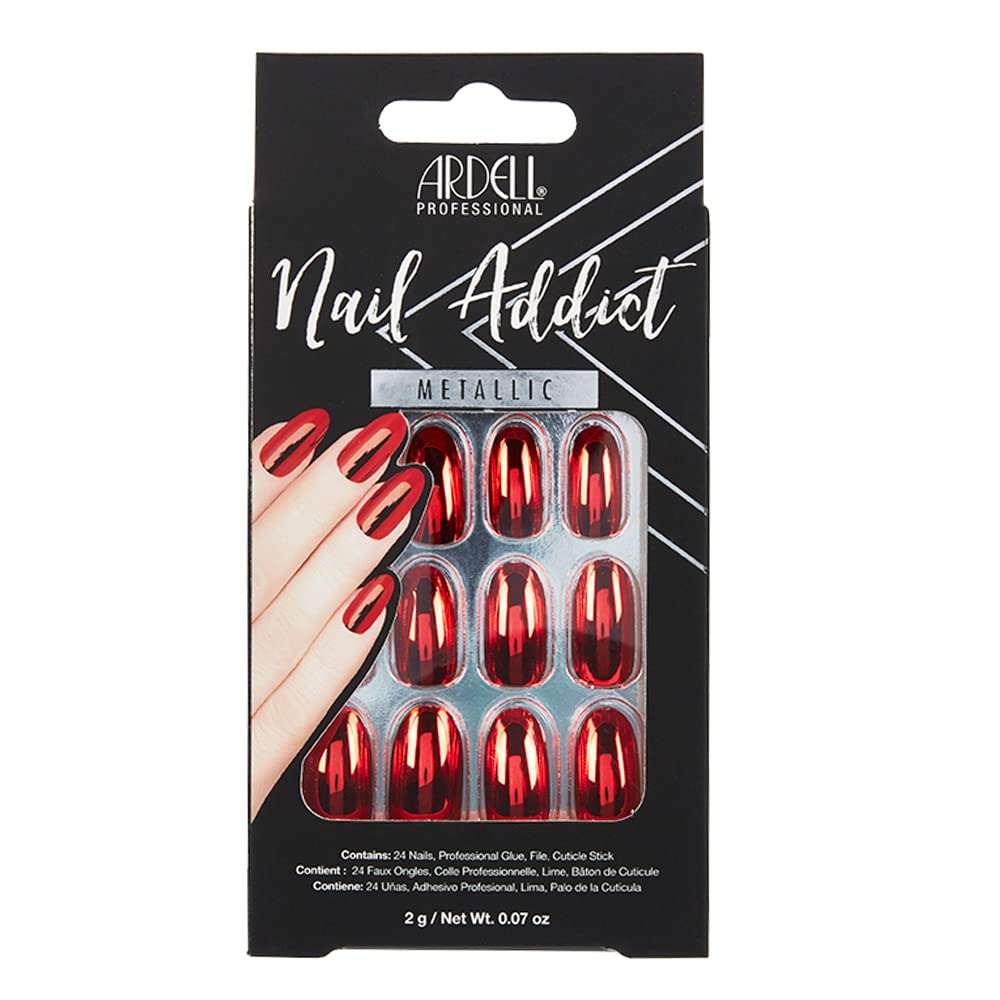 Ardell Nail Addict Artificial 24-Pc Nail Set, Metallic Red, Medium