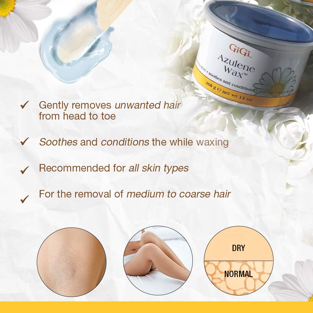 GiGi Azulene Hair Removal Wax, Whole Body Soft Wax, Soothes and Conditions, Normal Skin, 13 oz. 2-pack