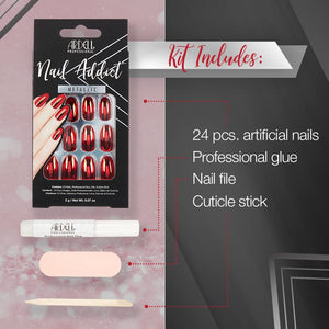 Ardell Nail Addict Artificial 24-Pc Nail Set, Metallic Red, Medium