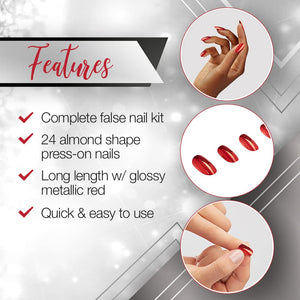 Ardell Nail Addict Artificial 24-Pc Nail Set, Metallic Red, Medium