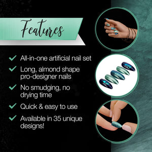 Ardell Nail Addict Premium Artificial Nail Set, Green Glitter Chrome