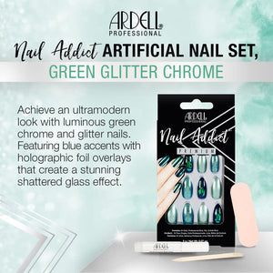 Ardell Nail Addict Premium Artificial Nail Set, Green Glitter Chrome