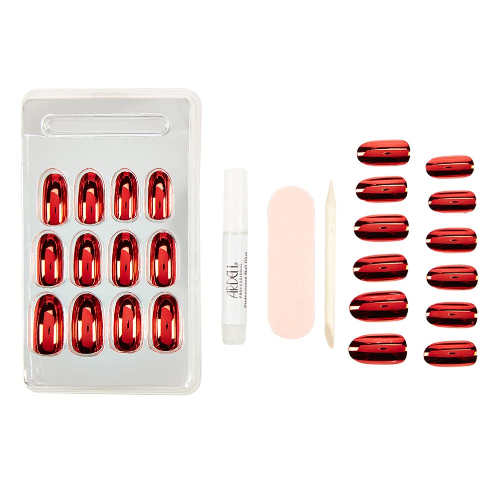 Ardell Nail Addict Artificial 24-Pc Nail Set, Metallic Red, Medium