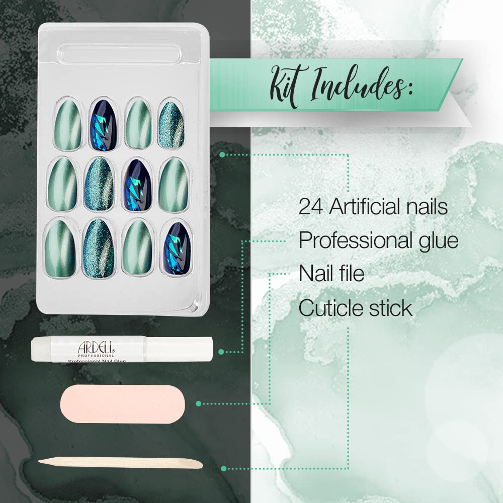 Ardell Nail Addict Premium Artificial Nail Set, Green Glitter Chrome