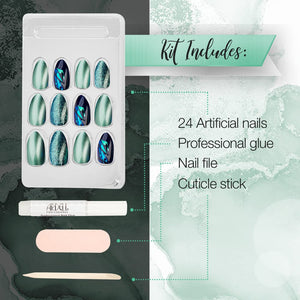 Ardell Nail Addict Premium Artificial Nail Set, Green Glitter Chrome