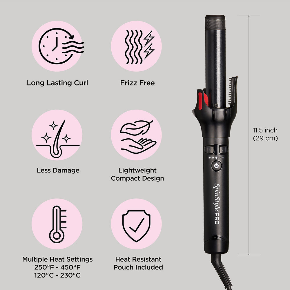 Salon Tech -  SpinStyle PRO Automatic Curling Iron, 1 Inch, Newly Upgraded, Ceramic Ionic Bi-Directional Spinning Barrel, 5 Temperature Settings 250-450°F, with Patented Curl Dial Technology