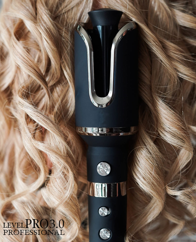 Level Pro3.0 Curly Q Automatic Revolving Curling Iron, 360 Rotating Wave Curling Iron with 6 Adjustable Temp and 3 Curl Settings, Portable Hair Curler with Auto Rotation